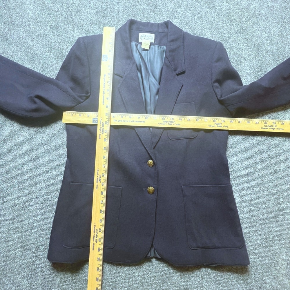 Vintage Navy Blue Wool Blend Blazer Gold Crest Button Preppy Academic 8 Villager - Picture 5 of 8